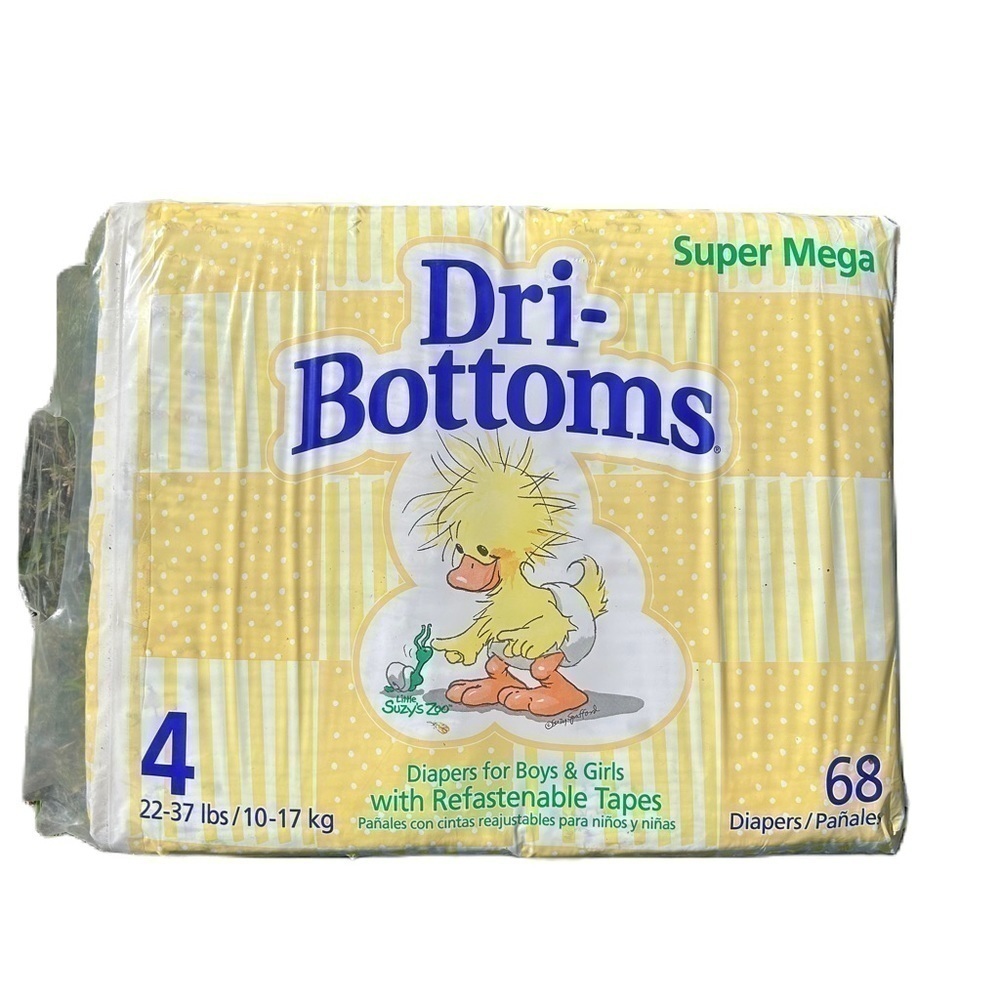 Vintage Dri Bottoms Diapers Suzy’s Zoo Sz 4 68 Count New Sealed Package Straps